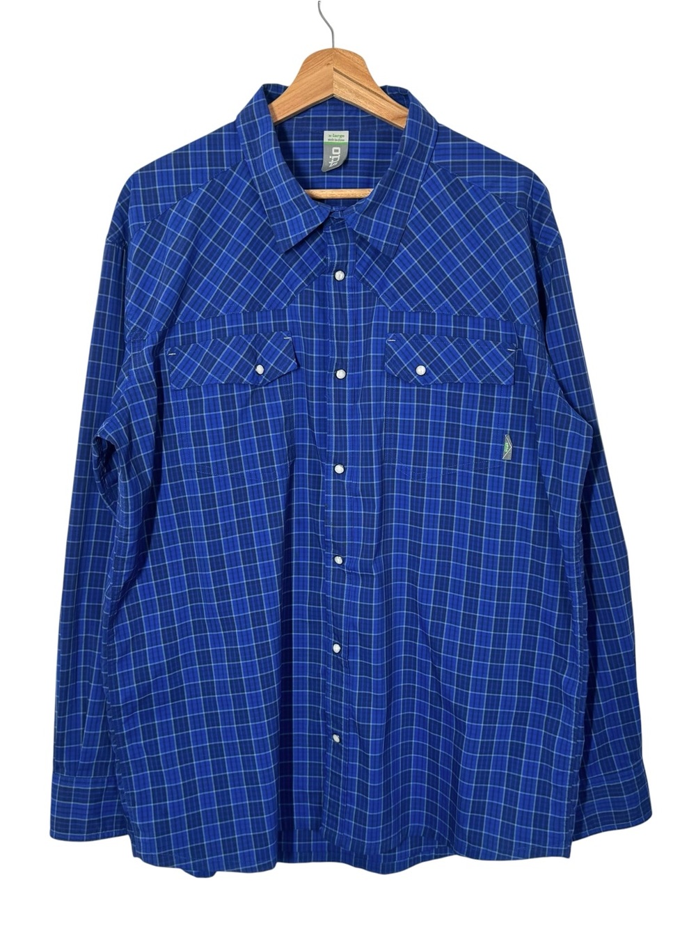 Stio Shirt Mens XL Blue Plaid Lightweight Tech Pearl Snap Eddy Long Sleeve